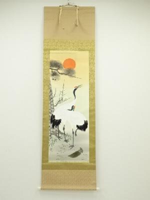 正風筆　松竹梅鶴亀　肉筆絹本掛軸（保護箱）